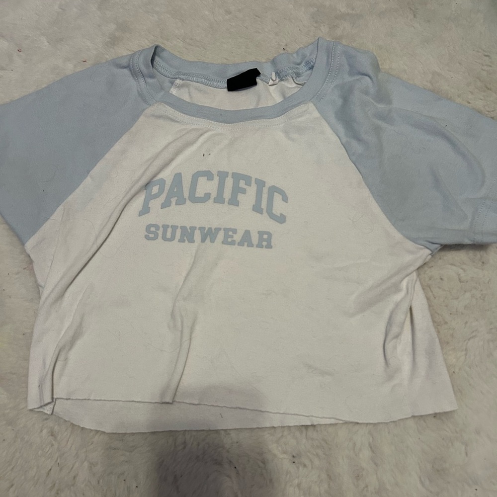 PacSun White and Blue Raglan Crop Tee